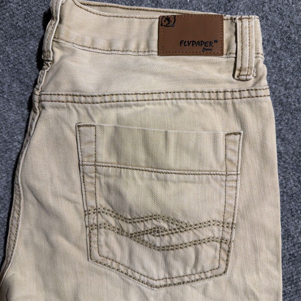 Flypaper Denim Jeans Mens 34x32 Beige Slim Straight 5 Pocket 100% Cotton